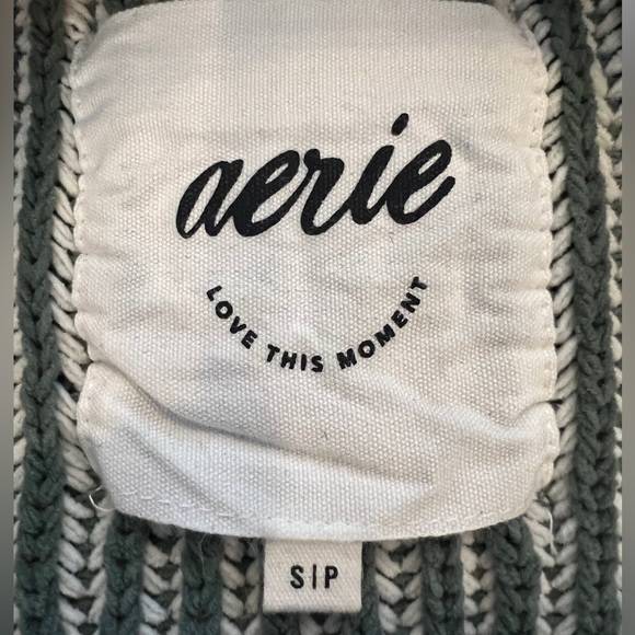 Aerie Beyond Chenille Oversized Sweater Green and Cream Striped Pattern- Size S - Picture 4 of 6